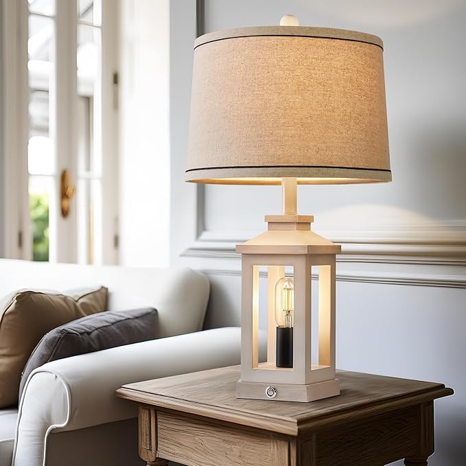 23.75" Retro Farmhouse USB C+A Ports Table Lamp Set of 2 with 3 Way Dimmable Touch Control White Nightlight Vintage Modern Lamp for Living Room Bedroom with 2 Light Sources