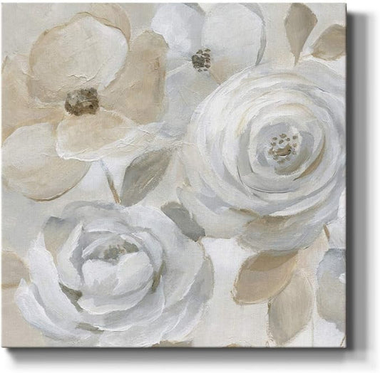 Square Premium Gallery Wrapped Canvas Flower Multicolor Wall Art Abstract Floral Romance Modern Pictures Print for Home Office, Ready to Hang