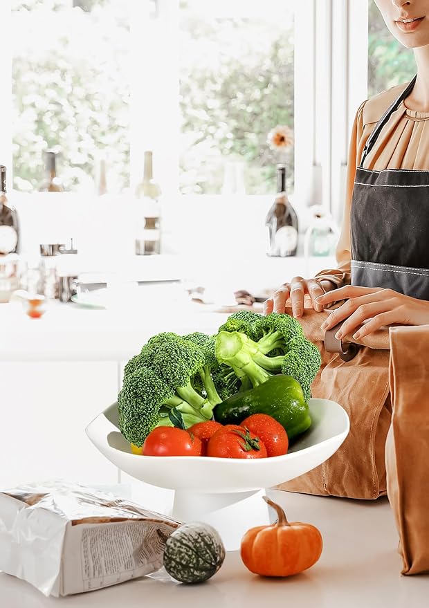 Nucookery Ceramic Fruit Bowl for Kitchen Counter, Modern Fruit and Bread Basket Stand,10 inch Large Decorative Bowl for Home Kitchen Decor, Fruit & Vegetables Holder Storage, Matte White