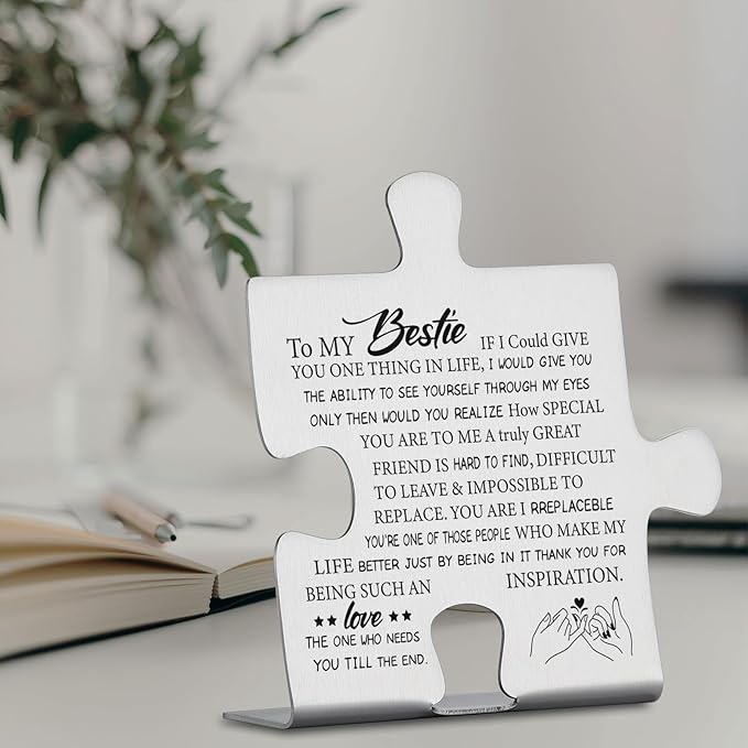 Bestie Gifts Puzzle Piece, Inspirational Friendship Sign for Best Friend, Soul Sister, BFF Thank You Gift for Birthday, Graduation, Long Distance, Decorative Signs Plaques YCC17