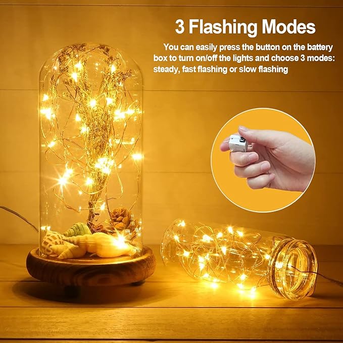 MUMUXI 20 Pack 7.2ft Fairy Lights Battery Operated String Lights, Mini LED Battery Powered Twinkle LEDs, Waterproof Copper Wire Firefly Lights for Mason Jars, Warm White