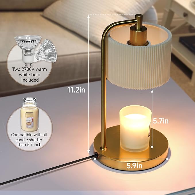 Candle Warmer Lamp with Timer, Dimmable Candle Wax Warmer Electric Candle Lamp for Scented Candles with Bulbs, House Warming Gifts Brithday Gifts Home Decor(Gold)