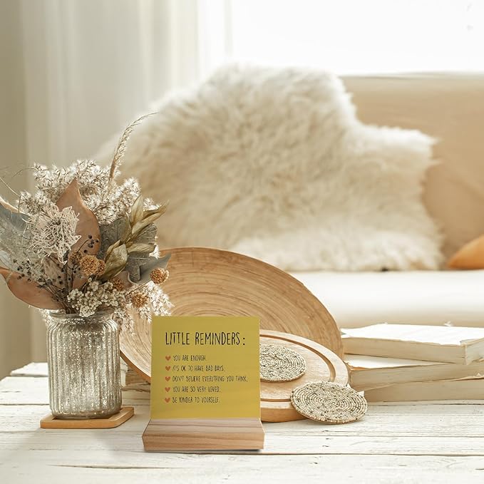 Inspirational Wooden Sign - Mental Health for College Girls, Self Love, Little Reminders Office Decor, Back to School Gift for College Students (Yellow)