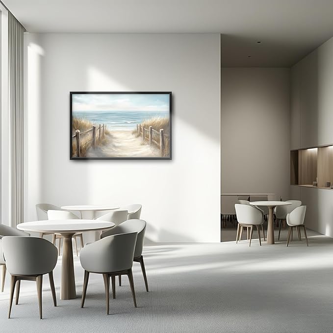 Olivine Beach Large Wall Art, Coastal Seascape Pictures Wall Decor, Nautical Paintings, Sea Canvas Prints, Framed Artwork for Dining Room Bedroom Living Room Office Bathroom Home Decoration 36"x24"