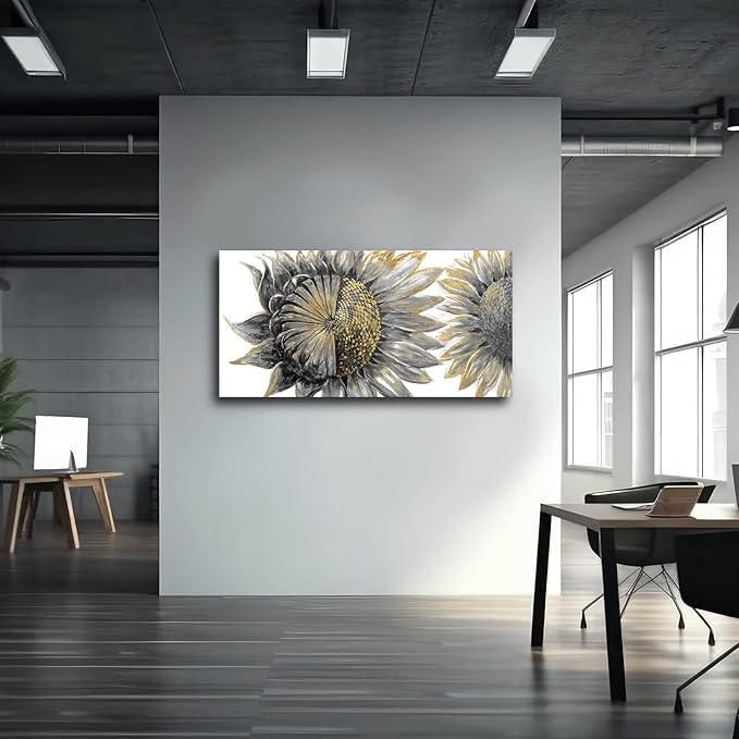 sunflower wall art black art Floral Canvas Wall decorations Canvas Art Wall Decor botanical wall art plant pictures for women girls room 24"x48"