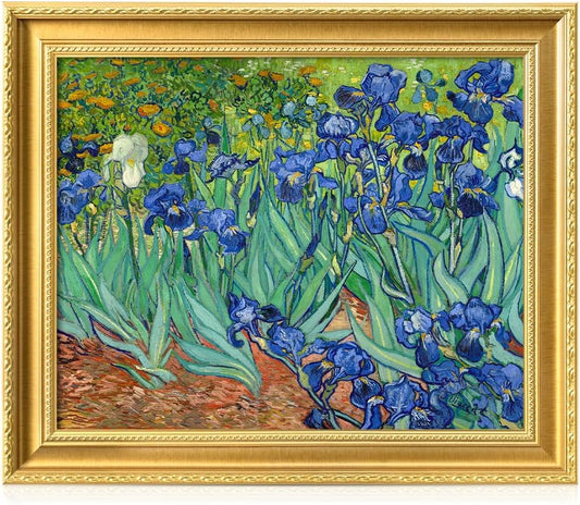 DECORARTS - Irises in the Garden by Vincent Van Gogh. Giclee Print on Acid-Free Canvas in Gold Solid Wood Frame. Picture Size: 20x16, Total Size: 24.75x20.75, Made in USA