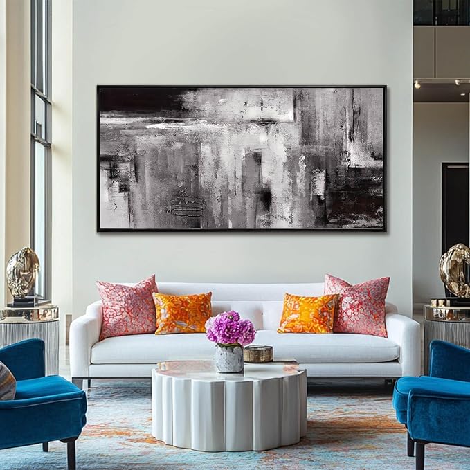 XIANSHOU Black Abstract Wall Art Grey Pictures Wall Decor Modern Artwork 24"x 48" Wall Prints for Living Room Home Decor Dining Room Posters