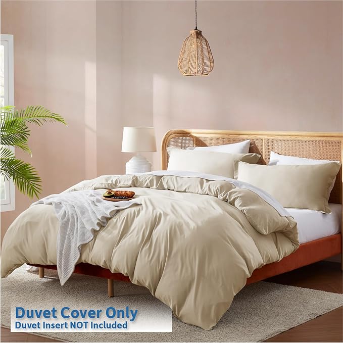 Nestl Beige Cream California King Duvet Cover Sets - Soft Double Brushed Cal King Duvet Cover, 3 Piece, with Button Closure, 1 Duvet Cover 104x98 inches and 2 Pillow Shams
