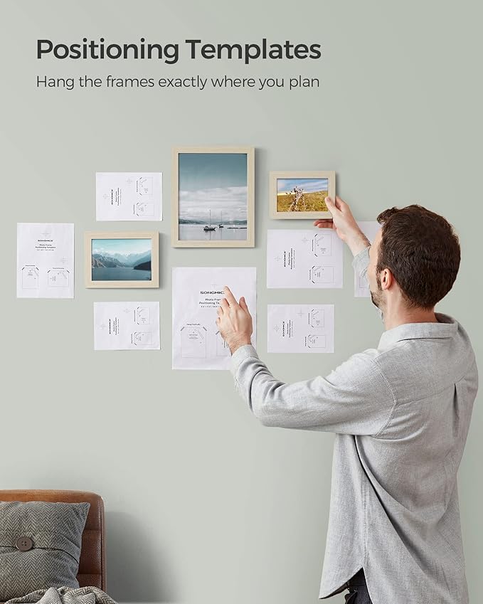 SONGMICS Picture Frames, Collage Picture Frames Set of 10, Two 8x10, Four 5x7, Four 4x6, Photo Frame for Wall Gallery Decor, Table Display, Glass, Natural Beige URPF010N01