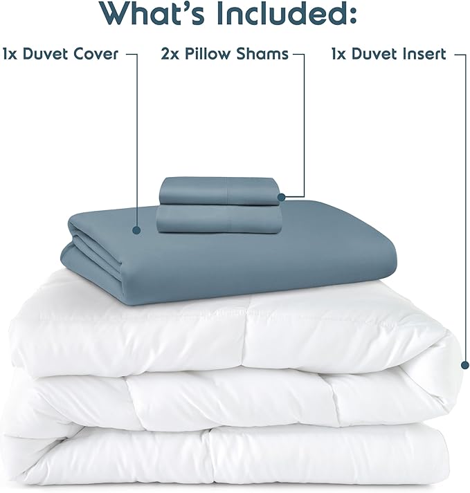 Nestl Full Duvet Cover Set with Comforter Insert - Stone Blue 4 Piece 80x90 Duvet Cover & 2 Pillow Shams with White Quilted Down Alternative Comforter, Ultra Soft, All Season