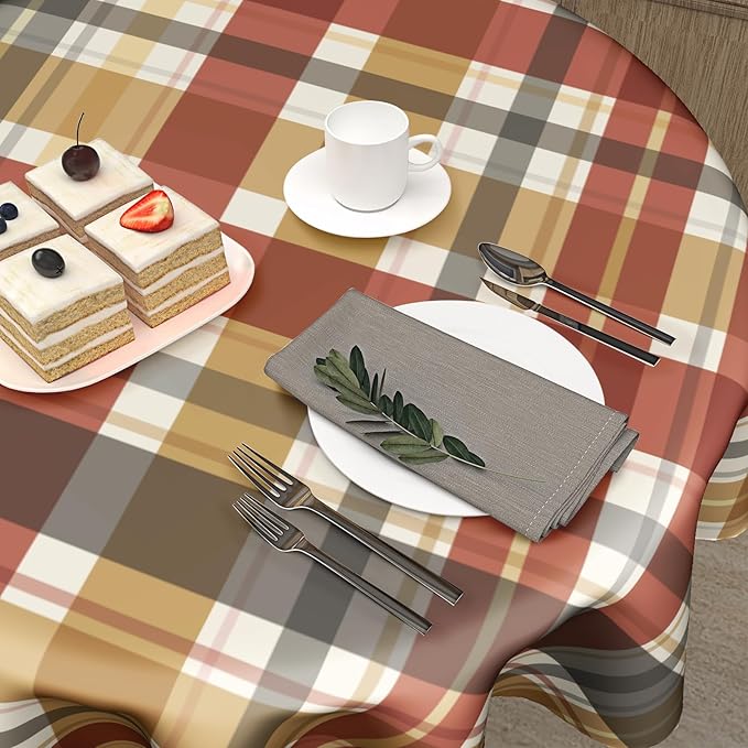 Fall Tablecloth Round 60 Inch Autumn Thanksgiving Table Cloths Round Fall Autumn Buffalo Plaids Table Cloth Rustic Farmhouse Tablecloth for Holiday Kitchen Dining Room Party Picnic Indoor Outdoor