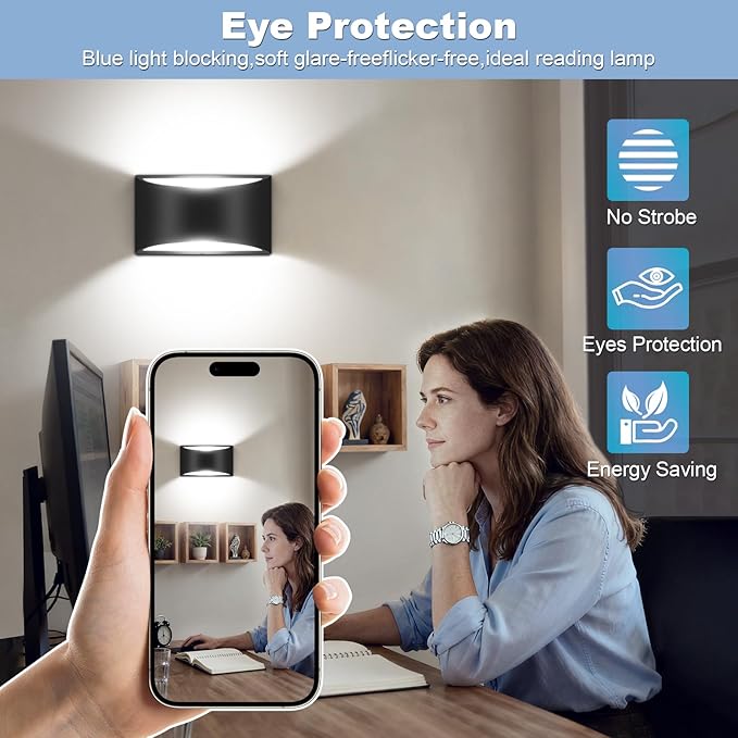 8 Pack Black Modern LED Wall Sconces, 6000K Cool White Hardwired Interior Wall Lights Up and Down Wall Mount Light for Bedroom,Living Room, Hallway(with G9 Bulbs)