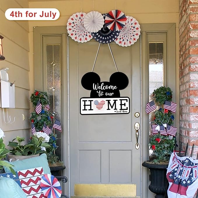 Interchangeable Welcome Sign for Front Door, Interchangeable Welcome to Our Home Signs Farmhouse Porch Plaques Housewarming Gift for Holiday Christmas Valentine's Day Home Decor(Black)