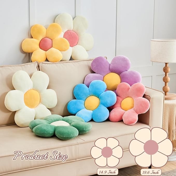 Sage Green Flower Pillow, 19.6" Cute Flower Shaped Floor Pillow, Aesthetic Floral Plush Daisy Decorative Throw Pillows for Bed Sofa Couch