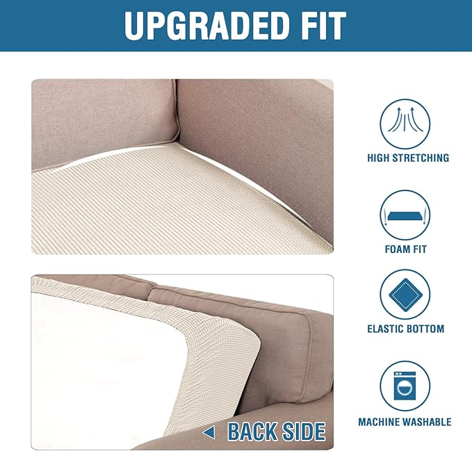 H.VERSAILTEX Super Stretch Individual Seat Cushion Covers Sofa Covers Couch Cushion Covers Slipcover Sets Thick Jacquard Textured Twill Fabric (1 Piece Sofa Cushion Cover, Natural)