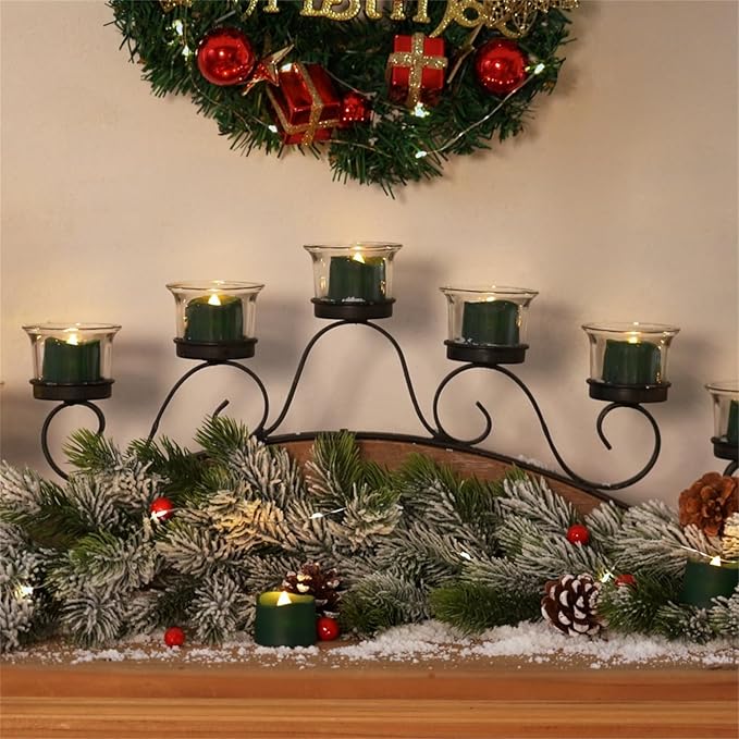 Homemory 24Pcs Green Tea Lights Battery Operated, Flameless Flickering Green Candles, Holiday Candles for Christmas, Home Decor, Theme Party