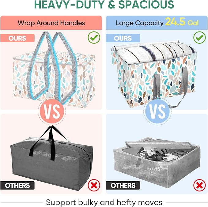 BALEINE 6-Pack Oversized Moving Bags with Reinforced Handles, Heavy-Duty Storage Tote for Clothes, Moving Supplies (Mosaic, 6-Pack)