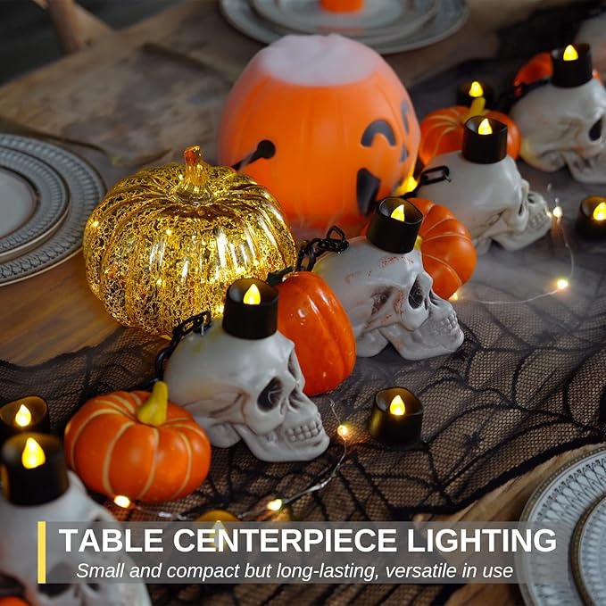 Homemory Black Tea Lights Candles Battery Operated, 200+Hour Flameless Flickering Fake Electric LED Colored Tealights Candles for Halloween, Theme Party, Wedding Table Decor, Holiday Decor, 12-Pack