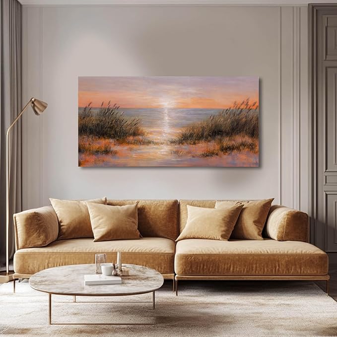 Coastal Wall Art Colorful Scenery Artwork Orange Sunset Wall Decorations for Living Room 24"x48" Nature Photo Prints for Bedroom Dining Room
