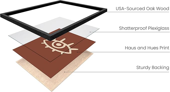 HAUS AND HUES Boho Posters Mid Century Modern Wall Decor - Abstract Art Prints Midcentury Modern Decor Boho Wall Decor Minimalist Dark Clay Eye with Eye Lashes (16x20 Framed Black)