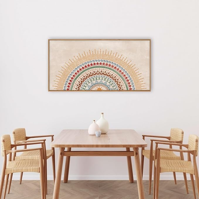 HPINUB Boho Sun Framed Canvas Wall Art Set, Mid-Century Modern Wall Decor, Minimalism Bohemian Wall Painting, Abstract Geometric Pattern Art Print for Living Room, Bedroom, Office - 20"x40"