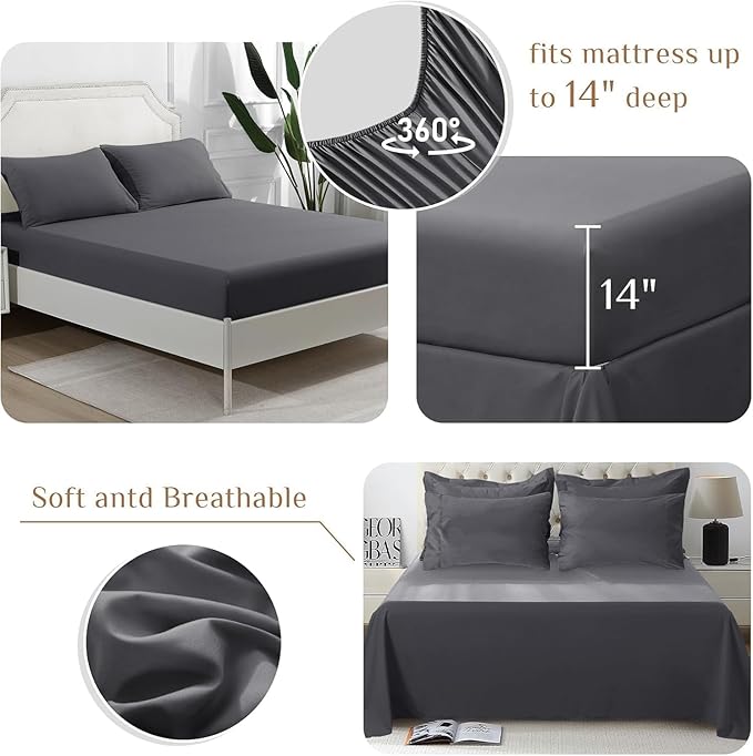 JOLLYVOGUE Twin Comforter Set, Ultra-Soft Bed in a Bag Twin Size 5 Pieces, Oeko-TEX Certified Bedding Set with Down Alternative Comforter, Sheets, Pillowcases & Shams, Dark Grey