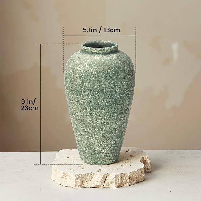 Ceramic Flower Vase Home Decor - 9.2 inch Large Farmhouse Table Vases, Rustic Decorative Vases for Kitchen Living Room Coffee Dining ShelfMantel Decoration