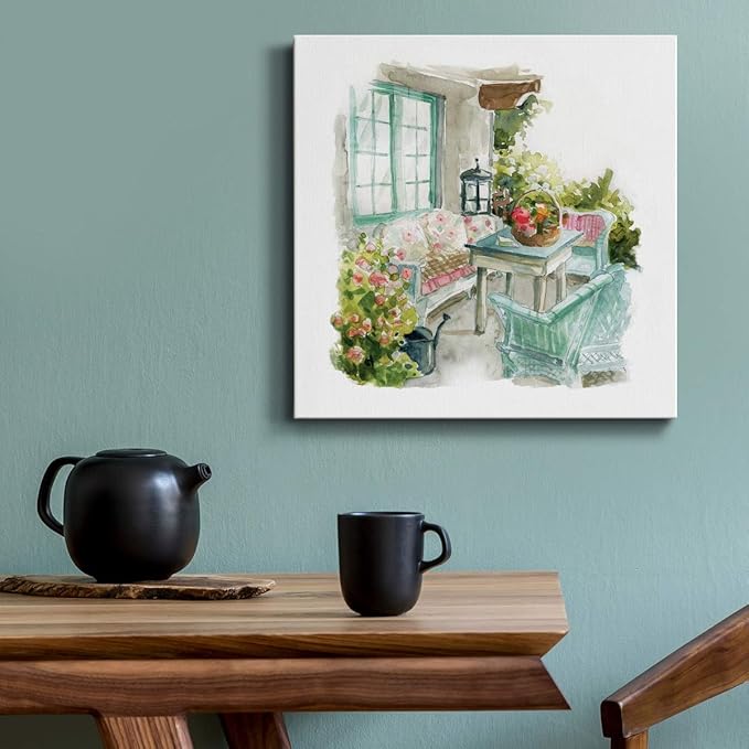 Square Premium Gallery Wrapped Canvas Flower Multicolor Wall Art Abstract Floral Romance Modern Pictures Print for Home Office, Ready to Hang