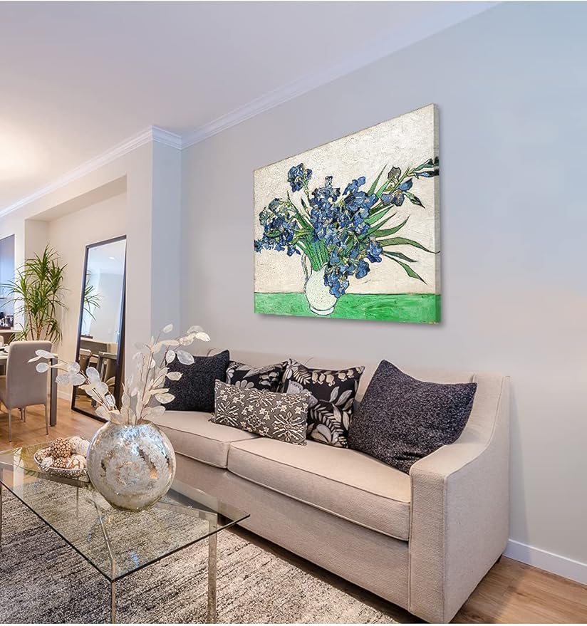 DECORARTS - Vase with Irises 1889, Vincent Van Gogh Art Reproduction. Giclee Print on Canvas. Wall Art for Home. 40x32