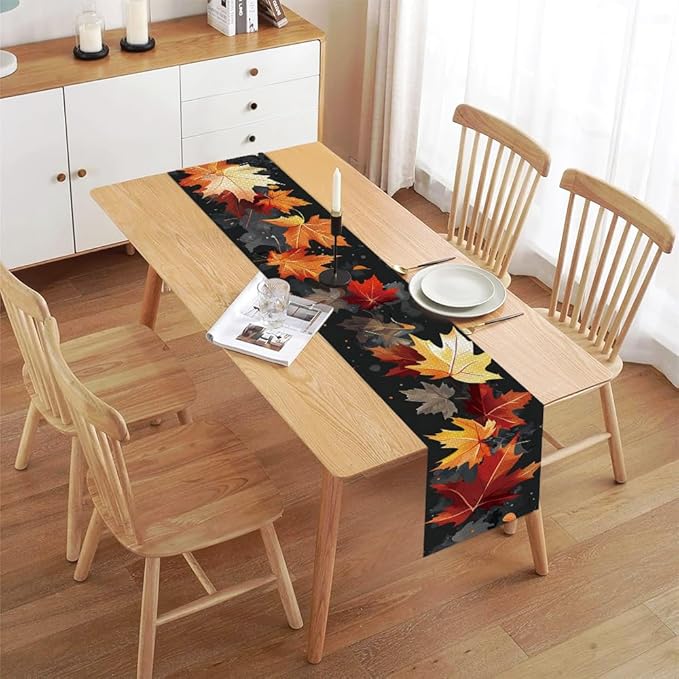 ANNA QUEEN Fall Maple Leaf Table Runner 13 x 72 Inch for Dining Table, Table Runner for Seasonal Autumn Kitchen Dining Table Decoration for Home Party Decor Table Decoration Thanksgiving Harvest