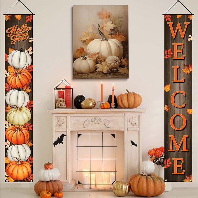 Framed Fall Wall Decor Pumpkin Still Life Canvas Print Poster Rustic Fall Art Vintage Autumn Wall Art Halloween Autumn Decor Thanksgiving 24x36 framed