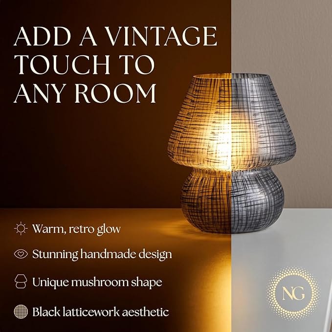 Next Glow Mushroom Lamp – Table Lamp, Modern Dimmable LED Night Light for Bedrooms, Kids Rooms, Bedside Nightstands, Living Room and Kitchen Decor – Pretty Desk Light, E26 Socket w 120V Bulb (Black)