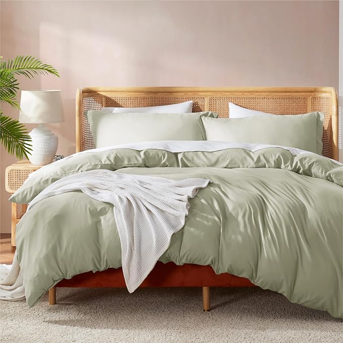 Nestl Light Sage Duvet Cover Full Size - Soft Double Brushed Full Size Duvet Cover Set, 3 Piece, with Button Closure, 1 Duvet Cover 80x90 inches and 2 Pillow Shams