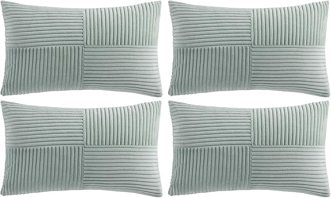 Fancy Homi 4 Packs Grey Blue Lumbar Decorative Throw Pillow Covers 12x20 Inch for Couch Bed Sofa, Rustic Farmhouse Boho Home Decor, Soft Striped Corduroy Rectangle Accent Cushion Case 30x50 cm
