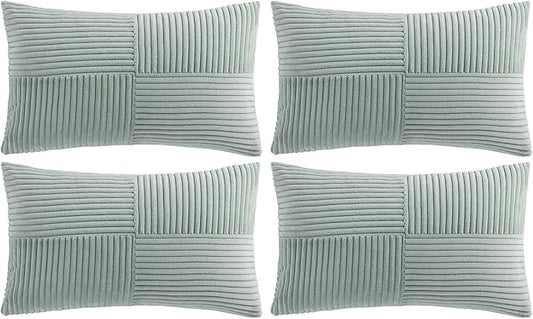 Fancy Homi 4 Packs Grey Blue Lumbar Decorative Throw Pillow Covers 12x20 Inch for Couch Bed Sofa, Rustic Farmhouse Boho Home Decor, Soft Striped Corduroy Rectangle Accent Cushion Case 30x50 cm