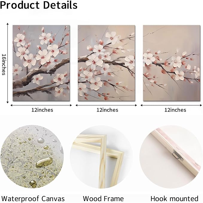 AoArtWZ Plum Flowers Canvas Wall Art Farmhouse Pictures Painting Elegant Floral Blossom Prints Artwork for Bedroom Wall Decor Framed