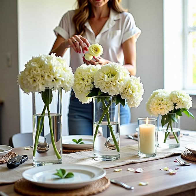 48 Pack Clear Glass Cylinder Vases for Centerpieces - Different Sizes Floating Candle Vases Holder -4", 6", 8",10" Hight Perfect for Weddings and Events