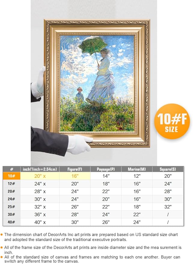 DECORARTS - The Walk, Woman with a Parasol (1875), Claude Monet Art Reproduction. Giclee Print& Museum Quality Framed Art for Wall Decor.Framed size: 26x22