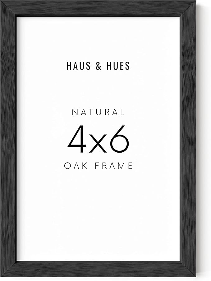 HAUS AND HUES Solid Oak 4x6 Black Photo Frame for Wall or Tabletop - 4x6 Frame Black, 4 by 6 Picture Frame, Wall Frame 4x6 Frames for Pictures, 4x6 Picture Frame Black Wood (Black Oak Frame)