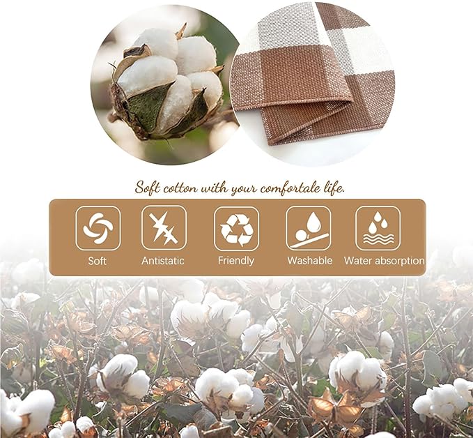 KOZYFLY Buffalo Plaid Area Rugs 2x4.3 Ft Coffee and White Checkered Rug Washable Front Door Mat Hand Woven Cotton Outdoor Rug Small Rug for Front Porch Kitchen Entryway Patio Bathroom