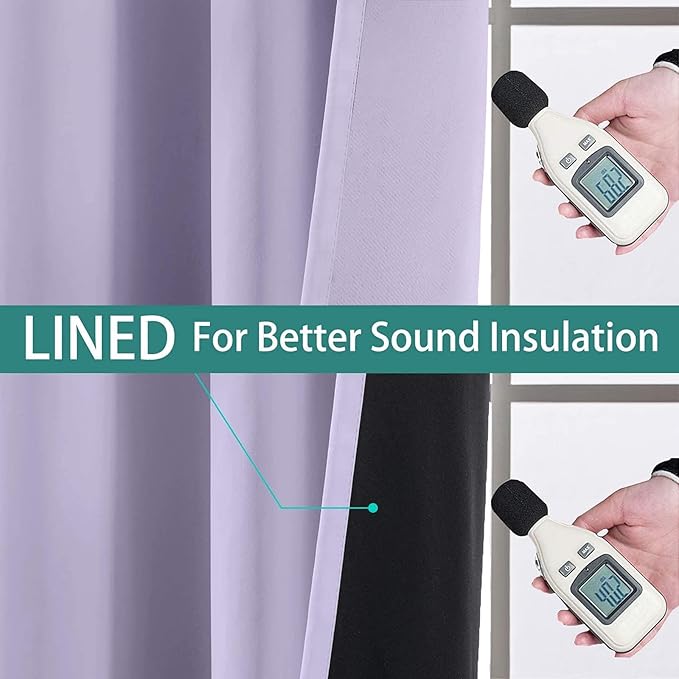 Yakamok 63 Inch Length 100% Blackout Curtains for Bedroom, 2 Thick Layers Thermal Insulated Grommet Total Blackout Drapes with Black Liner for Living Room (42Wx63L,Lilac, 2 Panels)