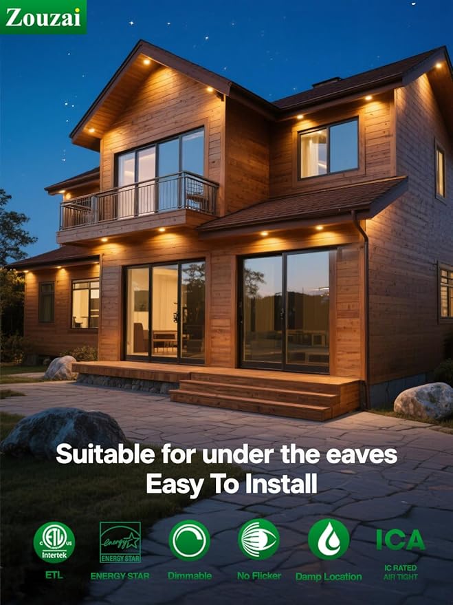 zouzai 5CCT LED Gimbal Led Recessed Light with Junction Box, 360°+90° Adjustable Directional Eyeball Lighting, Dimmable, 2700K/3000K/3500K/4000K/5000K,ETL&Energy Star (Black 6 Pack, 3 inch)