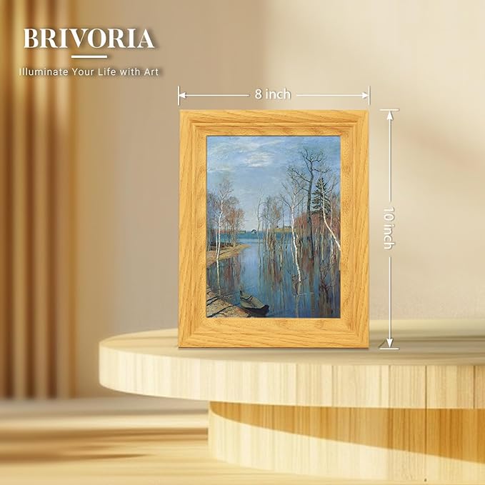 Brivoria Framed Canvas Wall Art Vintage Decor, Realistic Spring Scene with Flooded Forest Birch Trees and Water Reflections for Entryway Reading Nook Bookshelf or Tabletop Display, 8"x10"