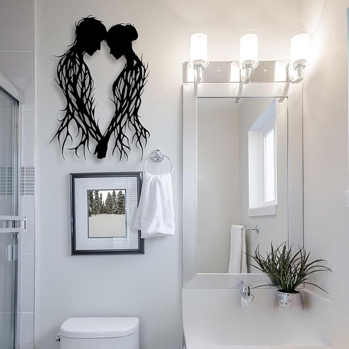 LIYOUYA Branch Couple Metal Wall Decor - Modern Love Room Decor Black Wall Art Home Decor for Living Room, Bathroom, Bedroom, Dining Room (Black)