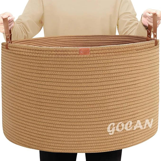 Extra Large Storage Laundry Basket 22" X 22"X 14" Cotton Rope Woven Basket for Blanket Basket with Handles for Living Room Toys Storage XXXL (Pure Jute)