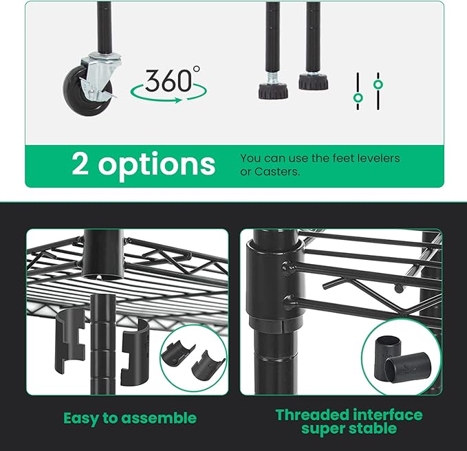 PayLessHere | 6-Tier Wire Shelf with Wheels | 48"x18"x76" | Black | Adjustable Racks | Heavy-Duty Storage Shelves, Holds Upto 600 lbs | Rust-Resistant, No-Tool Assembly | for Home, Garage Shelving