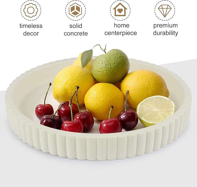 Round Decorative Tray for Coffee Table Decor-Modern Home Decor Tray-Concrete Coffee Table Serving Tray-Centerpiece Table Tray-Ottoman,Vanity, Bathroom, Kitchen,Dresser (White)