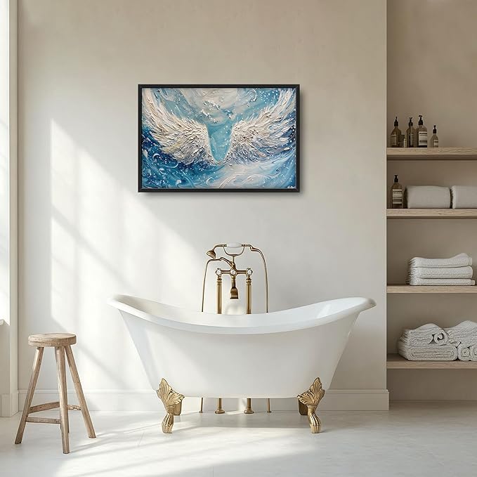 Angel Wings Large Wall Art for Living Room Framed, Christian Wall Decor Pictures, White Wings Canvas Print Painting, Aesthetic Artwork Bedroom Office Home Decor 36"x24"