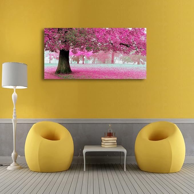 Tree of Life Wall Art Canvas Prints Natural Landscape Pictures Home Decor Pink and Green Paintings for Living Room Bathroom Bedroom Kitchen Decorations 20x40 Wooden Framed Artwork Easy Hanging