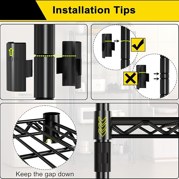 GIOTORENT 7-Wire Garage Shelving Storage Shelves, Kitchen Storage Adjustable Shelf, Metal Shelves 1400Lbs Capacity 24" W x 14" D x 71.6" H for Laundry Bathroom Pantry Closet, Black